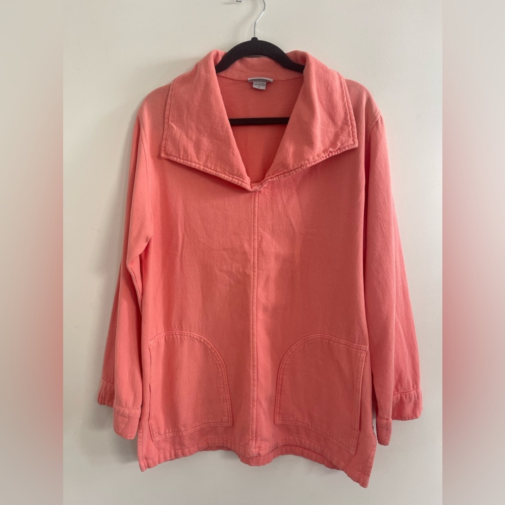 Soft Surroundings Women's Coral Cotton Collared Pullover Tunic w Pockets Size M - Picture 2 of 6